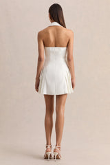 Valetta | White Plunge-Neck Tailored Mini Dress