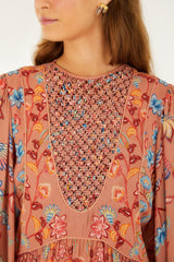 Mocha Boho Enhance Lace Long Sleeve Mini Dress