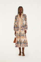 Soft Pink Sea Garden Scarf Pleated Midi Dress