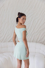 Forever Present Off Shoulder Mesh Mini Dress Sage