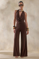 Clemence | Brown Plunge-Neck Jumpsuit