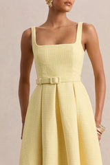 Camoria | Lemon Boucle Square-Neck Midi Dress