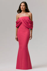 Serene | Hot Pink Draped Bardot Maxi Dress