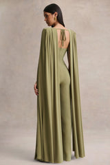 Labina | Green Plunge-Neck Jumpsuit With Cape-Sleeves
