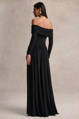 Saskia | Black Bardot-Neck Maxi Dress
