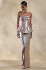 Dalisse | Nude Sequin Bandeau Corset Maxi Dress
