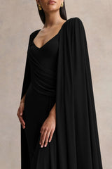 Labina | Black Plunge-Neck Jumpsuit With Cape-Sleeves