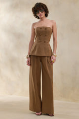 Meliva | Brown Pinstripe Wide-Leg Tailored Trouser