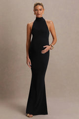 Kaia | Black Halter-Neck Maternity Dress