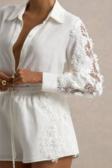 Coconut | Ecru Button-Up Shirt With Lace Detail