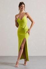Domenica | Lime Green Halter-Neck Wrap Maxi Dress