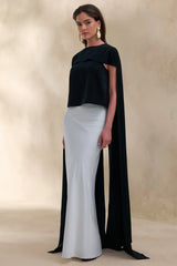 Aetheria | Black Satin High-Neck Top With Cape