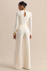 Raniella | White High-Neck Top With Gathered And Draped-Detailing