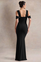 Amoura | Black Square-Neck Draped Wrap Maxi Dress