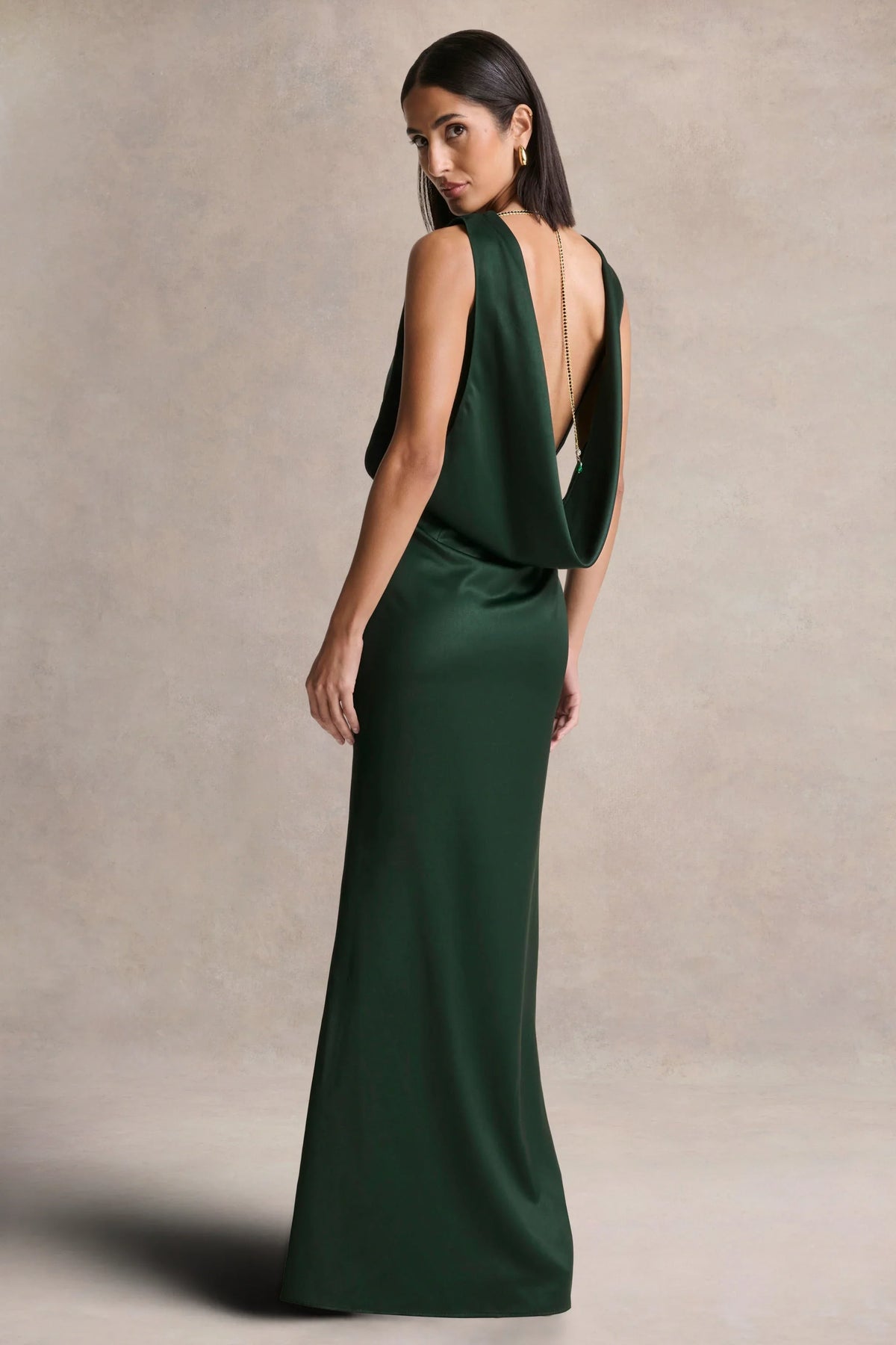 Stacey | Dark Green Slashed-Neck Maxi Dress With Open-Back And Embellished Detail