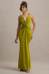 Santez | Green Twisted Plunge-Neck Maxi Dress