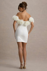 Von | White Bardot Mini Dress With Ruffle Trim