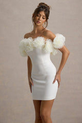 Von | White Bardot Mini Dress With Ruffle Trim