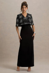 Agnella | Black Embellished V-Neck Maxi Dress