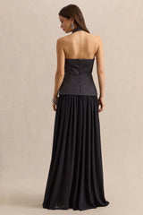Zarina | Black & White Plunge-Neck Maxi Dress