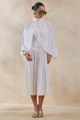 Honora | Cream High-Neck Maxi Dress With Cape-Sleeves