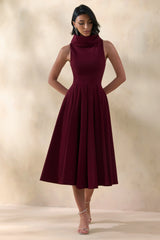 Exclusivity | Burgundy High-Neck Midi Dress