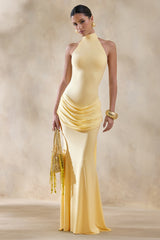 Daisy | Lemon Halter-Neck Maxi Dress With Draped-Detailing
