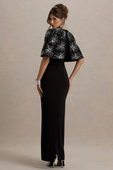 Agnella | Black Embellished V-Neck Maxi Dress