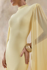 Chantelle | Lemon High-Neck Maxi Dress With Drop-Waist And Cape-Sleeves