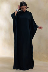 Lumisette | Black Satin High-Neck Maxi Dress With Cape
