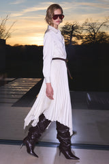 Naxos | Cream Satin Shirt Maxi Dress With Pleated Skirt