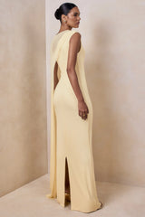 Mirelle | Lemon Boat-Neck Maxi Dress With Cape-Sleeve