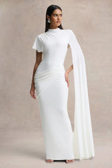 Tropic | White High-Neck Maxi With Long Cape Sleeve