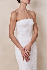 Massima | White Lace Bandeau Maxi Dress With Scarf-Detail