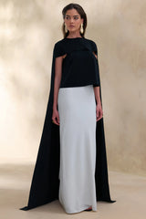 Aetheria | Black Satin High-Neck Top With Cape