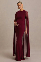 Currant | Berry High-Neck Maternity Maxi Dress With Cape