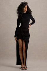 Victoria | Black Long-Sleeve Maxi Dress With Wrap Skirt