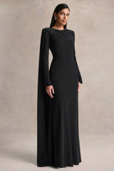 Reese | Black High-Neck Maxi Dress With Embellished Detail and Sash