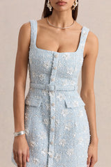 Riya | Light Blue Boucle Square-Neck Mini Dress