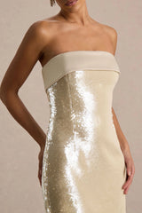 Casandra | Champagne Sequin Bandeau Mini Dress With Satin Trim