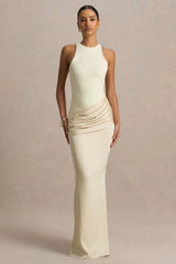 Akari | Champagne Crew-Neck Maxi Dress With Satin Skirt