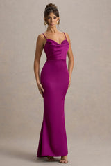 Gia | Dark Pink Satin Cowl-Neck Maxi Dress